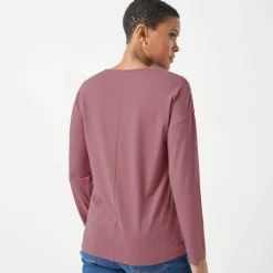 T-shirt col V manches longues dentelle