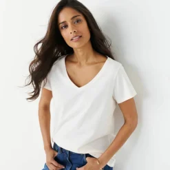 T-shirt col V uni manches courtes, coton
