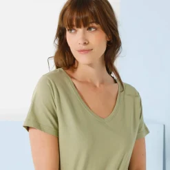 T-shirt col V uni manches courtes, coton