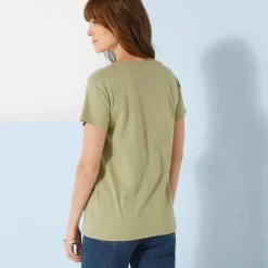 T-shirt col V uni manches courtes, coton