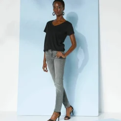 T-shirt col V uni manches courtes, coton