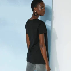 T-shirt col V uni manches courtes, coton
