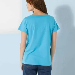 T-shirt col V uni manches courtes, coton