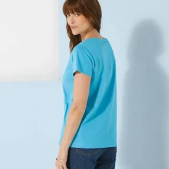 T-shirt col V uni manches courtes, coton