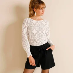 T-shirt dentelle manches longues blousantes