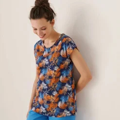 T-shirt de pyjama en coton manches courtes - imprimé tropical