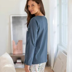 T-shirt de pyjama manches longues imprimé "fleurs"