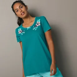 T-shirt encolure imprimée bucolique - manches courtes
