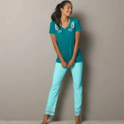 T-shirt encolure imprimée bucolique - manches courtes