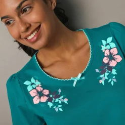 T-shirt encolure imprimée bucolique - manches courtes