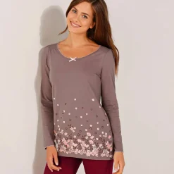 T-shirt imprimé fleurs - manches longues