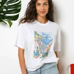 T-shirt loose imprimé carte postale, jersey