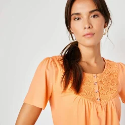 T-shirt macramé manches courtes