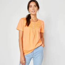 T-shirt macramé manches courtes