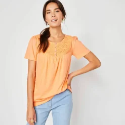 T-shirt macramé manches courtes