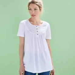 T-shirt macramé manches courtes