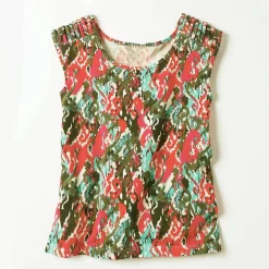T-shirt maille imprimé ethnique, laçage épaules