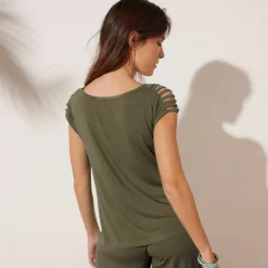 T-shirt maille unie, laçage épaules