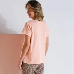 T-shirt manches courtes coton uni imprimé placé 