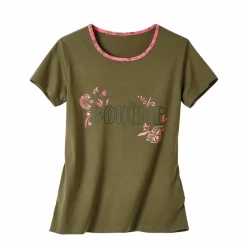 T-shirt manches courtes coton uni imprimé placé 