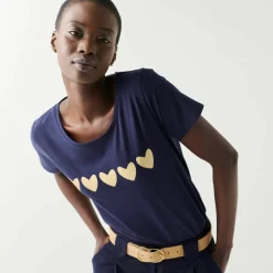 T-shirt manches courtes, imprimé coeurs dorés