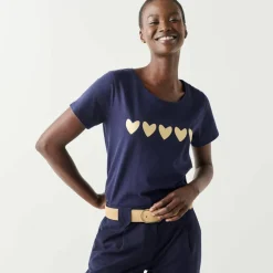 T-shirt manches courtes, imprimé coeurs dorés