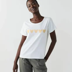 T-shirt manches courtes, imprimé coeurs dorés