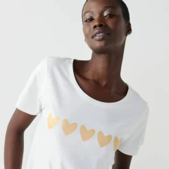 T-shirt manches courtes, imprimé coeurs dorés