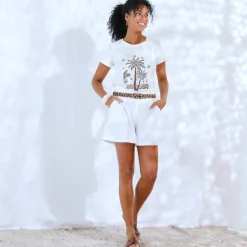 T-shirt manches courtes imprimé palmiers
