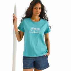 T-shirt manches courtes, imprimé palmiers devant