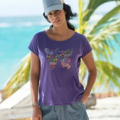 T-shirt manches courtes, imprimé placé "papillon"
