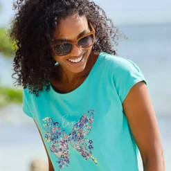 T-shirt manches courtes, imprimé placé "papillon"