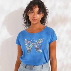 T-shirt manches courtes, imprimé placé "papillon"