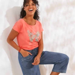 T-shirt manches courtes, imprimé placé "papillon"