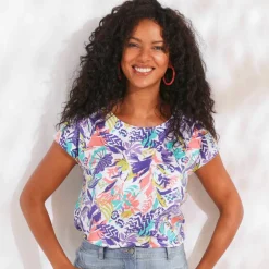 T-shirt manches courtes, imprimé tropical