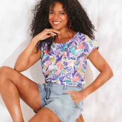 T-shirt manches courtes, imprimé tropical