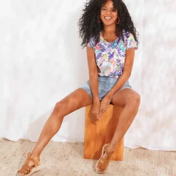 T-shirt manches courtes, imprimé tropical