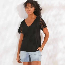 T-shirt manches courtes, macramé