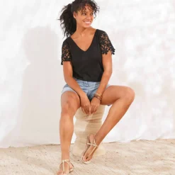 T-shirt manches courtes, macramé