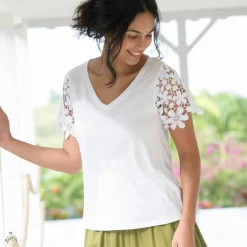 T-shirt manches courtes, macramé