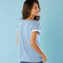 T-shirt manches courtes rayé imprimé placé, Spécial Petites