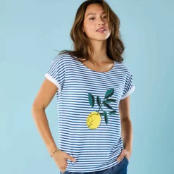 T-shirt manches courtes rayé imprimé placé, Spécial Petites