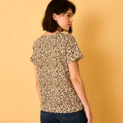 T-shirt manches courtes à revers, imprimé peau de bête