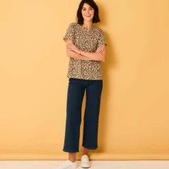 T-shirt manches courtes à revers, imprimé peau de bête