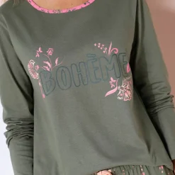 T-shirt manches longues coton uni imprimé placé "Bohème"