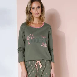 T-shirt manches longues coton uni imprimé placé 