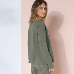 T-shirt manches longues coton uni imprimé placé 