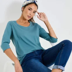 T-shirt manches 3/4 uni, coton