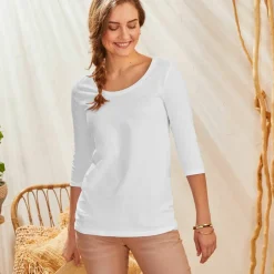 T-shirt manches 3/4 uni, coton