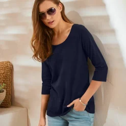 T-shirt manches 3/4 uni, coton